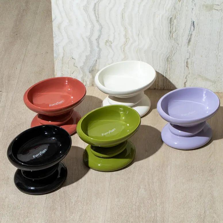 Macaron Bowl Elevated Glass Cat Dish for Healthy Feeding