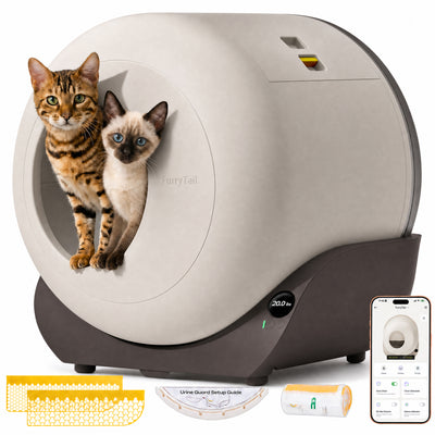 Furrytail Large Automatic Litter Box Self Cleaning for Multiple Cats with App Control, Odor & Leak Free, Gray
