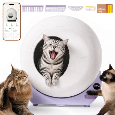 Furrytail Automatic Litter Box Self Cleaning with 120 Trash Bags, App Control, Advanced Odor & Leak Control, Large Capacity for Multi Cat Homes,Kitty Litter Box, Smart Safety Sensors, Purple