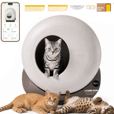 Furrytail Automatic Litter Box Self Cleaning with 120 Trash Bags, App Control, Advanced Odor & Leak Control, Large Capacity for Multi Cat Homes,Kitty Litter Box, Smart Safety Sensors, Brown Gray