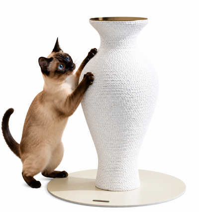 Furrytail Cat Scratching Post for Indoor Cats, Vase Cat Scratcher with Paper Rope, Modern Aesthetic Cat Tree, Cute Decorative Cat Furniture, Unique Cat Scratcher, 18'', White