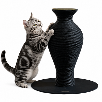 Furrytail Cat Scratching Post for Indoor Cats, Vase Cat Scratcher with Paper Rope, Modern Aesthetic Cat Tree, Cute Decorative Cat Furniture, Unique Cat Scratcher, 18'', Black