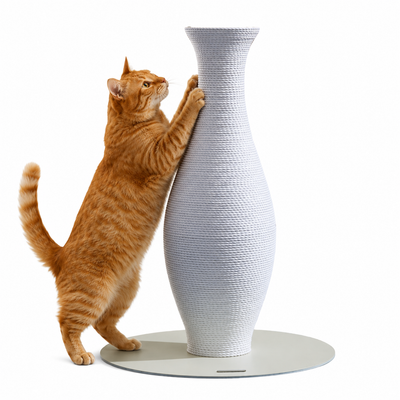Furrytail Cat Scratching Post for Indoor Cats, Neck Vase Cat Scratcher with Paper Rope, Modern Aesthetic Cat Tree, Cute Decorative Cat Furniture, Unique Cat Scratcher, 22'', White