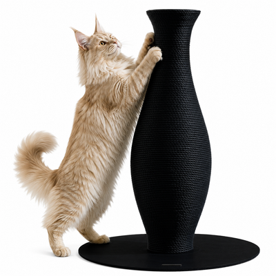 Furrytail Cat Scratching Post for Indoor Cats, Neck Vase Cat Scratcher with Paper Rope, Modern Aesthetic Cat Tree, Cute Decorative Cat Furniture, Unique Cat Scratcher, 22'', Black