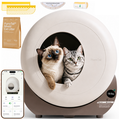 Furrytail Automatic Litter Box Self Cleaning, Kitty Litter Box, Smart Safety Sensors, Advanced Odor & Leak Control, Large Capacity for Multi Cat Homes, App Control & 40 Trash Bags & Cat Litter,Gray