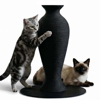 Furrytail Cat Scratching Post for Indoor Cats, Vase Cat Scratcher with Paper Rope, Modern Aesthetic Cat Tree, Cute Decorative Cat Furniture, Unique Cat Scratcher, 22'', Black