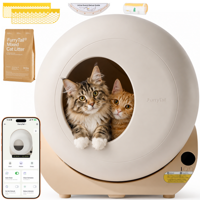 Furrytail Automatic Litter Box Self Cleaning, Kitty Litter Box, Smart Safety Sensors, Advanced Odor & Leak Control, Large Capacity for Multi Cat Homes, App Control & 40 Trash Bags & Cat Litter,Cream