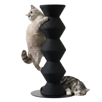 Furrytail Cat Scratching Post for Indoor Cats, Colossal Zigzag Cat Scratcher with Paper Rope, Modern Aesthetic Cat Tree, Cute Decorative Cat Furniture, Unique Cat Scratcher, 29.9'', Black