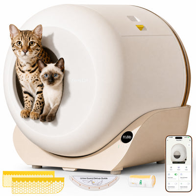 Furrytail Large Automatic Litter Box Self-Cleaning for Multiple Cats with App Control, Odor & Leak Free, Cream